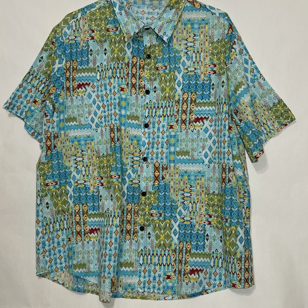 VATPAVE Short Sleeve Button Shirt Men Size XL Southwestern Geometric Design